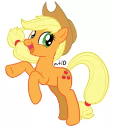 Size: 540x600 | Tagged: safe, artist:empty-10, derpibooru import, applejack, earth pony, pony, female, happy, mare, photoshop, rearing, simple background, solo, white background