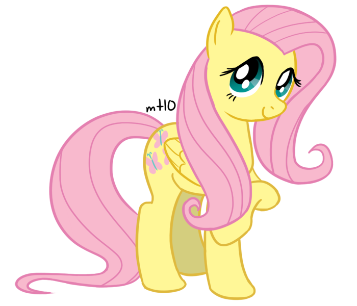 Size: 700x600 | Tagged: safe, artist:empty-10, derpibooru import, fluttershy, pegasus, pony, female, mare, photoshop, raised hoof, simple background, solo, white background