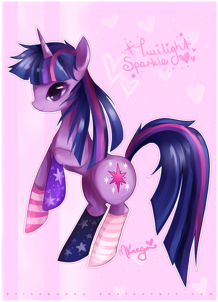 Size: 700x970 | Tagged: safe, artist:felynea, derpibooru import, twilight sparkle, pony, unicorn, clothes, female, mare, mismatched socks, smiling, socks, solo, striped socks, unicorn twilight