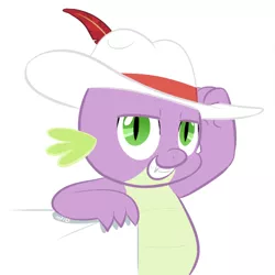 Size: 700x700 | Tagged: artist:empty-10, derpibooru import, dragon, hat, male, photoshop, pimp hat, safe, simple background, smiling, solo, spike, white background