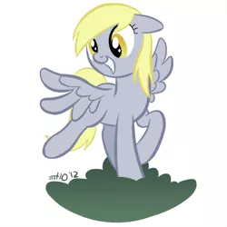 Size: 700x700 | Tagged: safe, artist:empty-10, derpibooru import, derpy hooves, pegasus, pony, the last roundup, cloud, female, floppy ears, grin, hooves, mare, on a cloud, photoshop, simple background, smiling, solo, spread wings, white background, wings