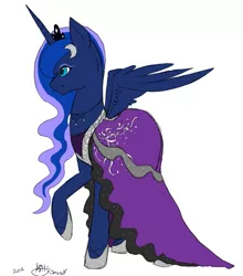 Size: 747x847 | Tagged: artist:kittyisawolf, clothes, derpibooru import, dress, princess luna, safe, simple background, solo, white background