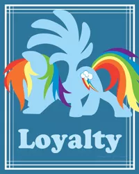 Size: 550x688 | Tagged: safe, artist:cyle, derpibooru import, part of a set, rainbow dash, pegasus, pony, element of loyalty, lineless, loyalty, poster, solo
