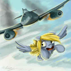 Size: 1080x1080 | Tagged: safe, artist:zeeclaw, derpibooru import, derpy hooves, pegasus, pony, aircraft, female, fighter, flying, jet, jet fighter, mare, me 262, messerschmitt, plane