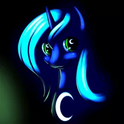 Size: 1000x1000 | Tagged: source needed, safe, artist:kloudmutt, derpibooru import, princess luna, alicorn, pony, bust, dark, looking at you, portrait, s1 luna, smiling, solo