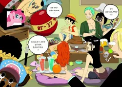 Size: 1800x1282 | Tagged: brook, derpibooru import, fourth wall, franky, monkey d luffy, nami, nico robin, one piece, pinkie pie, roronoa zoro, safe, tony tony chopper, usopp, vinsmoke sanji