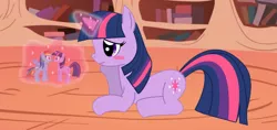 Size: 550x260 | Tagged: safe, artist:sonic-chaos, derpibooru import, twilight sparkle, blushing, female, implied shipping, lesbian, mare, now kiss, shipper on deck, shipping, toy, twidash, twilight the shipper