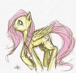 Size: 898x859 | Tagged: safe, artist:tt-n, derpibooru import, fluttershy, pegasus, pony, colored sketch, female, looking at you, mare, profile, sketch, smiling, solo, wings