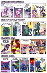 Size: 1059x1614 | Tagged: safe, artist:schizopie, derpibooru import, pinkie pie, princess cadance, princess celestia, princess luna, queen chrysalis, rainbow dash, twilight sparkle, alicorn, changeling, changeling queen, earth pony, pegasus, pony, unicorn, lil-miss rarity, catchlights, comic, deviantart link, dialogue, dr adorable, female, image, jappleack, mare, png, princess, r-dash 5000, speech bubble, style emulation, tyrranux