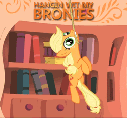 Size: 431x400 | Tagged: animated, applejack, blinking, brony, cropped, derpibooru import, edit, edited screencap, hatless, look before you sleep, loop, missing accessory, mouth hold, reaction image, rope, safe, screencap, solo, swingjack