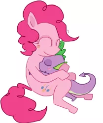 Size: 558x668 | Tagged: artist:the weaver, blushing, blush sticker, colored, derpibooru import, female, hug, male, pinkie pie, pinkiespike, safe, shipping, simple background, spike, spikelove, straight, white background