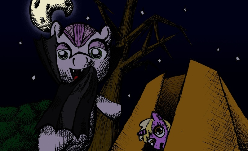 Size: 1292x786 | Tagged: artist:darkone10, derpibooru import, dinky hooves, nightmare night, safe, sweetie belle, vampire