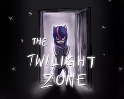 Size: 1250x1000 | Tagged: dead source, safe, artist:ninjaham, derpibooru import, twilight sparkle, pony, unicorn, acdsee, crossover, door, female, looking at you, mare, pun, rearing, solo, text, the twilight zone