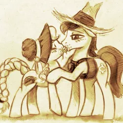 Size: 800x800 | Tagged: suggestive, artist:kp-shadowsquirrel, artist:kp-shadowsquirrel edits, derpibooru import, granny smith, stinkin' rich, blushing, female, french kiss, grannyrich, kissing, male, monochrome, shipping, straight, tongue out, young granny smith