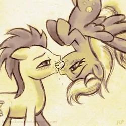 Size: 800x800 | Tagged: suggestive, artist:kp-shadowsquirrel, derpibooru import, derpy hooves, doctor whooves, time turner, pegasus, pony, blushing, doctorderpy, female, french kiss, kissing, male, mare, monochrome, shipping, straight