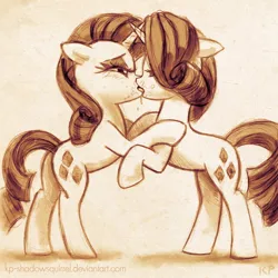 Size: 800x800 | Tagged: suggestive, artist:kp-shadowsquirrel, derpibooru import, rarity, blushing, female, females only, french kiss, kissing, lesbian, mare, monochrome, selfcest, shipping, sloppy kissing, tongue out