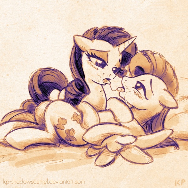 Size: 800x800 | Tagged: suggestive, artist:kp-shadowsquirrel, derpibooru import, fluttershy, rarity, blushing, butterscotch, drool, drool string, female, flarity, half r63 shipping, kissing, male, monochrome, rule 63, shipping, sloppy kissing, straight, tongue out