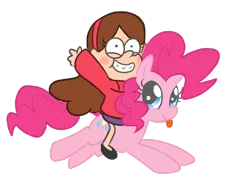 Size: 800x614 | Tagged: artist needed, crossover, derpibooru import, gravity falls, humans riding ponies, mabel pines, pinkie pie, riding, safe, simple background, transparent background