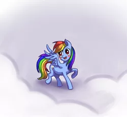 Size: 1300x1200 | Tagged: dead source, safe, artist:ninjaham, derpibooru import, rainbow dash, pegasus, pony, acdsee, blushing, cloud, cutie mark, female, happy, hooves, mare, on a cloud, open mouth, raised hoof, solo, spread wings, standing on cloud, wings