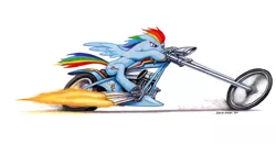 Size: 1057x554 | Tagged: artist:baron engel, derpibooru import, motorcycle, rainbow dash, safe, traditional art
