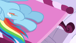 Size: 640x360 | Tagged: safe, derpibooru import, screencap, lotus blossom, rainbow dash, earth pony, pegasus, pony, ponyville confidential, animated, confused, cringing, cute, dashabetes, eyes closed, female, frown, grin, gritted teeth, hooficure, hooves, lidded eyes, lip bite, mare, nail file, on back, open mouth, plot, raised eyebrow, scared, sitting, smiling, spa, worried