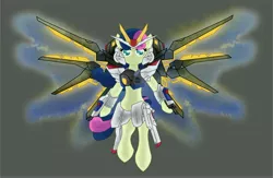 Size: 8912x5810 | Tagged: absurd resolution, artist:halotheme, bon bon, derpibooru import, gundam, gundam seed, gundam seed destiny, parody, ponified, safe, simple background, strike freedom gundam, sweetie drops, white background