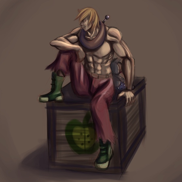 Size: 1500x1500 | Tagged: acdsee, artist:ninjaham, big macintosh, clothes, crate, dead source, derpibooru import, human, humanized, male, muscles, partial nudity, safe, solo, topless