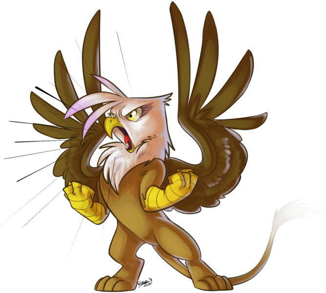 Size: 1000x898 | Tagged: safe, artist:briskby, derpibooru import, gilda, gryphon, angry, bipedal, female, image, majestic, png, rage, signature, simple background, solo, spread wings, transparent background, wings, yelling