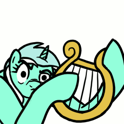 Size: 500x500 | Tagged: source needed, safe, artist:lightbulb, derpibooru import, lyra heartstrings, ponified, pony, unicorn, animated, frustrated, looking at you, lyre, no hands, parody, simple background, solo, strumming, the road to el dorado, wat, white background