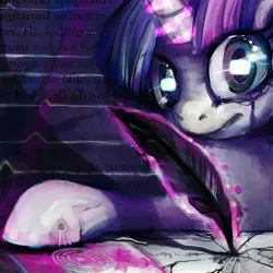 Size: 4000x4000 | Tagged: safe, artist:buttercupsaiyan, deleted from derpibooru, derpibooru import, twilight sparkle, pony, absurd resolution, cracks, crying, quill, solo, writing