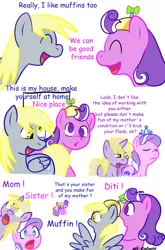 Size: 990x1500 | Tagged: safe, artist:caluriri, derpibooru import, derpy hooves, diamond tiara, dinky hooves, screwball, pegasus, pony, comic, female, headcanon, mare, mother and daughter, siblings, sisters