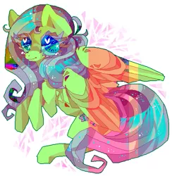 Size: 561x575 | Tagged: safe, artist:njeekyo, derpibooru import, fluttershy, pegasus, pony, colorful, eyestrain warning, female, mare, simple background, solo, white background, wings