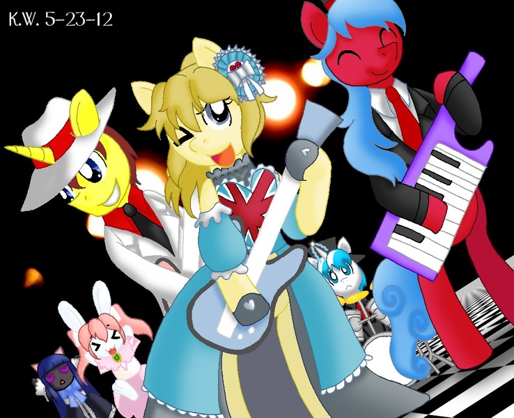 Size: 1023x832 | Tagged: artist:timer rabbit, bernkastel, cat, crossover, derpibooru import, flair breeze, ice note, jessica ushiromiya, oc, pinch harmonic, rabbit, safe, siesta 45, soaring flames, umineko no naku koro ni