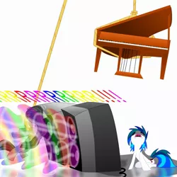 Size: 2000x2000 | Tagged: artist:cgeta, derpibooru import, fight, high res, piano, safe, speaker, vinyl scratch, wub