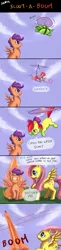Size: 500x2038 | Tagged: dead source, safe, artist:ninjaham, derpibooru import, apple bloom, fluttershy, pinkie pie, scootaloo, tank, earth pony, pegasus, pony, acdsee, angry, applecopter, butthurt, comic, everyone but scootaloo can fly, female, filly, fire, flying, mare, pedalcopter, pinkiecopter, rage, scootaloo can't fly, sonic scootaboom, tailcopter