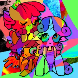 Size: 400x400 | Tagged: ambiguous facial structure, anthro, apple bloom, artist:njeekyo, cutie mark crusaders, derpibooru import, psychedelic, safe, scootaloo, sweetie belle