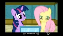 Size: 570x325 | Tagged: derpibooru import, fluttershy, no excuse, read it and weep, safe, screencap, twilight sparkle, youtube caption