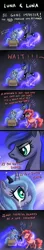 Size: 500x2815 | Tagged: dead source, safe, artist:ninjaham, derpibooru import, princess luna, alicorn, earth pony, pony, acdsee, comic, crying, cute, female, filly, good end, luna drama, mare, pony in a box, s1 luna, self adoption, self ponidox, singing, the fun has been doubled, woona, you gotta share