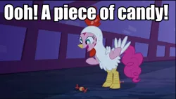 Size: 960x540 | Tagged: safe, derpibooru import, edit, edited screencap, screencap, pinkie pie, earth pony, pony, luna eclipsed, candy, family guy, image macro, james woods, text