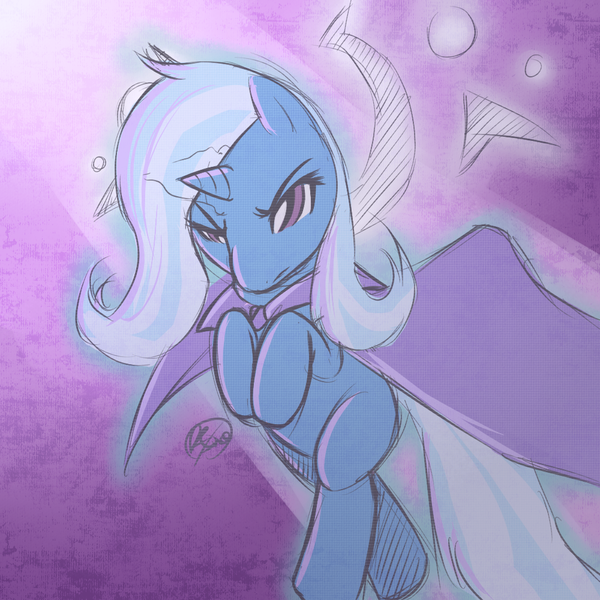 Size: 1000x1000 | Tagged: safe, artist:florecentmoo, derpibooru import, trixie, pony, unicorn, bipedal, cape, clothes, female, mare, solo, trixie's cape