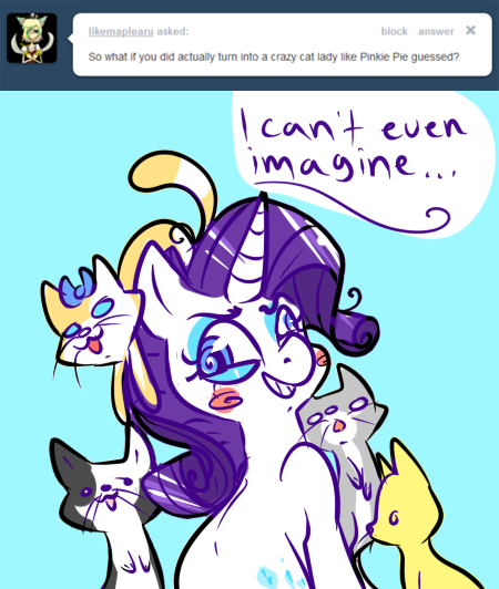 Size: 450x532 | Tagged: artist:clockworkquartet, ask, cat, crazy cat lady, derpibooru import, rarity, safe, solo