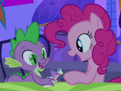 Size: 414x313 | Tagged: safe, derpibooru import, screencap, pinkie pie, princess cadance, shining armor, spike, pony, a canterlot wedding, animated, cute, doll, eyes closed, happy, kissing, laughing, now kiss, o3o, pinkie the shipper, pointy ponies, ponies playing with ponies, scrunchy face, shipper on deck, spike the shipper