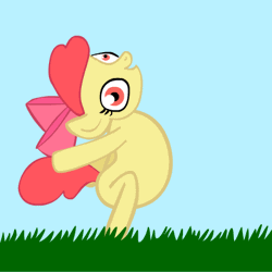 Size: 400x400 | Tagged: abomination, animated, apple bloom, artist:catfood-mcfly, derpibooru import, dumb running ponies, running, safe, solo, wat