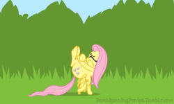 Size: 500x300 | Tagged: safe, artist:cybersp0nge, derpibooru import, fluttershy, pegasus, pony, adorawat, animated, dumb running ponies, eyes closed, female, fetal position, grass, mare, sky, solo, wing hands