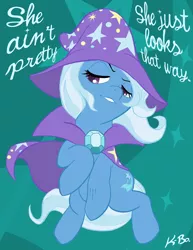 Size: 600x776 | Tagged: safe, artist:kevinbolk, derpibooru import, trixie, pony, unicorn, cutie mark background, female, mare, photoshop, rearing, she ain't pretty, solo, song reference, the northern pikes