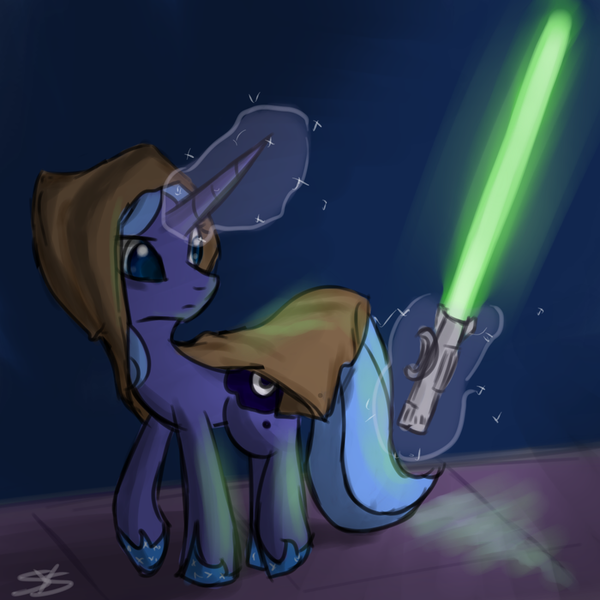 Size: 900x900 | Tagged: artist:speccysy, cloak, clothes, derpibooru import, lightsaber, princess luna, s1 luna, safe, solo, star wars