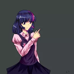 Size: 600x600 | Tagged: alphes, anime, artist:leimy, artist:spchlss, check em, clothes, derpibooru import, human, humanized, pixiv, safe, simple background, skirt, solo, style emulation, touhou, twilight sparkle