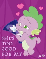 Size: 500x647 | Tagged: safe, artist:kevinbolk, derpibooru import, rarity, spike, dragon, colored pupils, heart, male, photoshop, she's too good for me, shipping, song reference, sparity, sting, straight