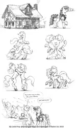 Size: 773x1280 | Tagged: artist:baron engel, comic, derpibooru import, grayscale, monochrome, oc, oc:carousel, oc:petina, pencil drawing, safe, traditional art, unofficial characters only, waitress