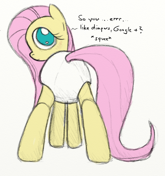 Size: 620x661 | Tagged: artist:dennyhooves, derpibooru import, diaper, diaper fetish, female, fluttershy, google plus, looking at you, questionable, solo, solo female, source needed, squee